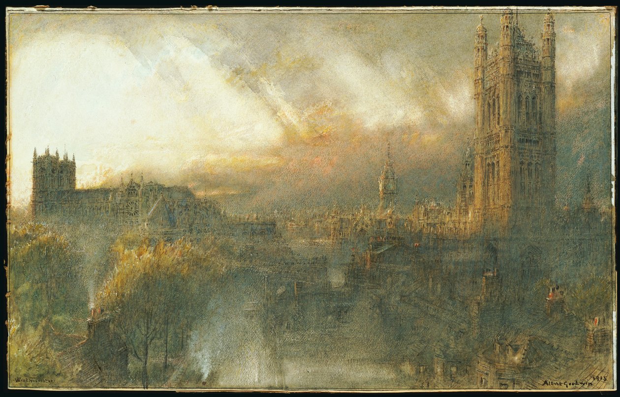 Westminster from a House Top, 1915 af Albert Goodwin