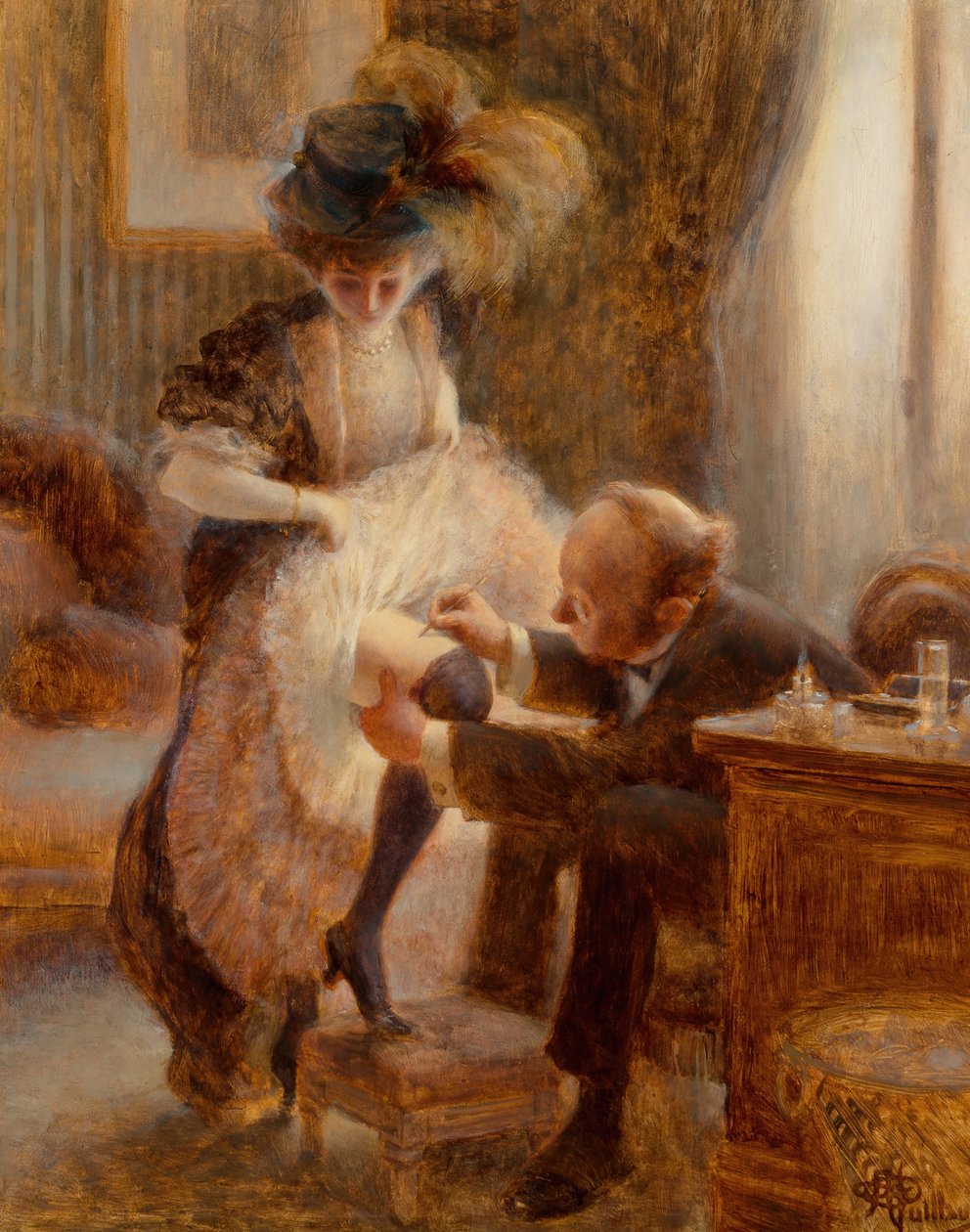 Løfter hendes underkjole. af Albert Guillaume