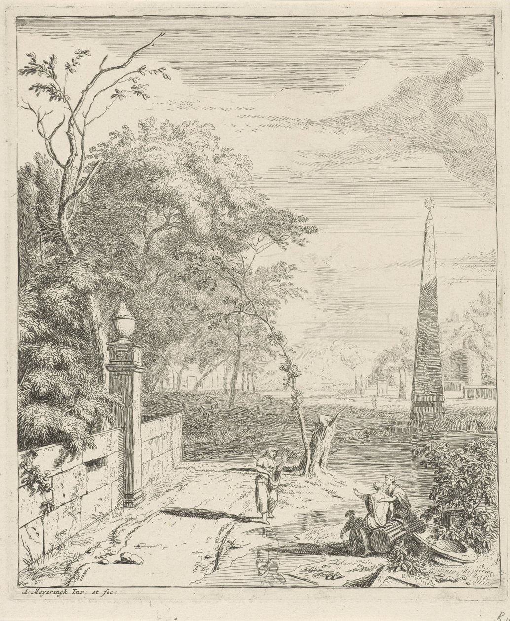 Landskab med en obelisk Landskaber (serietitel) af Albert Meyering