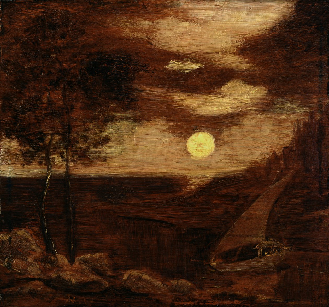 De elskendes båd, ca. 1881. af Albert Pinkham Ryder