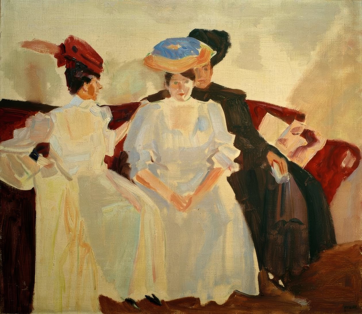 Tre damer på en sofa af Albert Weisgerber