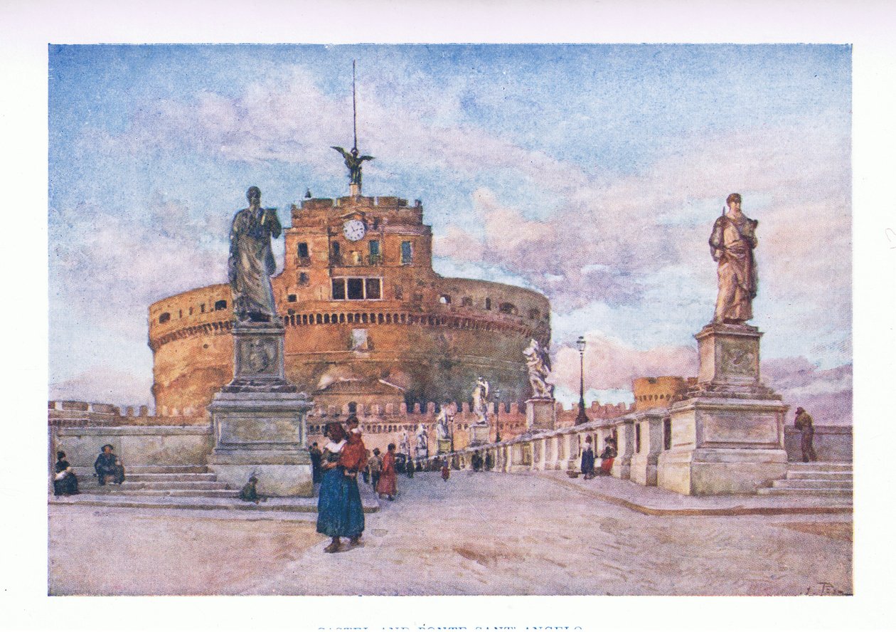 Castel og Ponte Sant Angelo, fra Rom udgivet af A & C Black Ltd, 1925 af Alberto Pisa