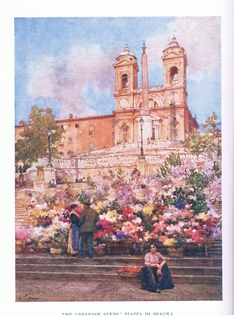 Den Spanske Trappe, Piazza Di Spagna, fra Rom udgivet af A & C Black Ltd, 1925 af Alberto Pisa