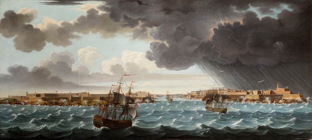 Et af et sæt med syv udsigter over Valletta, Malta og omegn, ca. 1753 af Alberto Pullicino