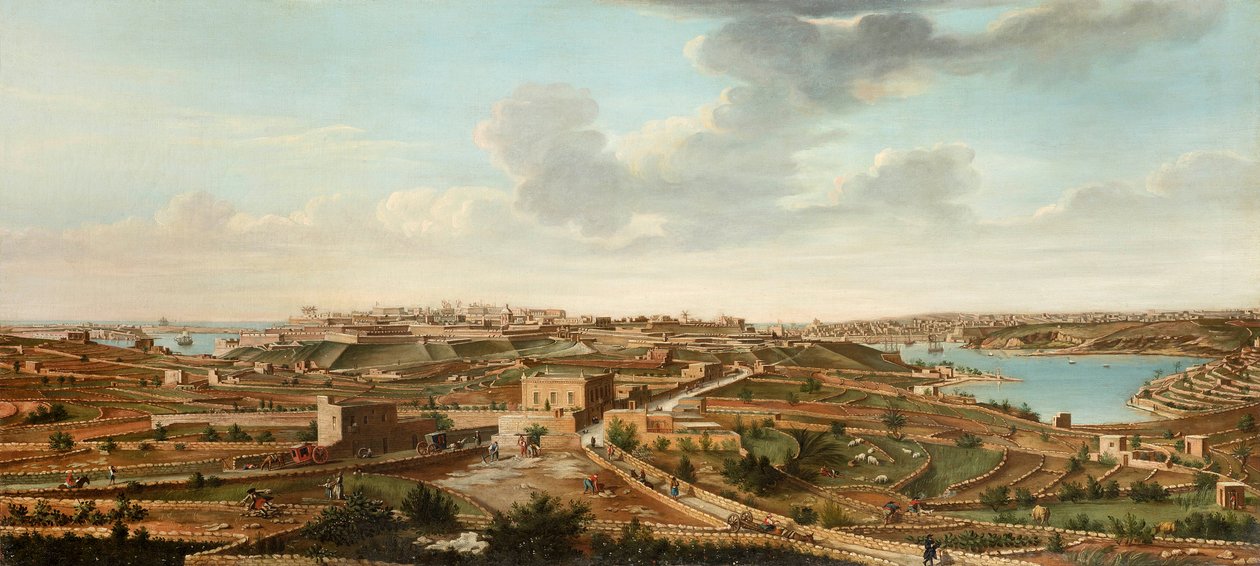 Et af et sæt med syv udsigter over Valletta, Malta og omegn, ca. 1753 af Alberto Pullicino