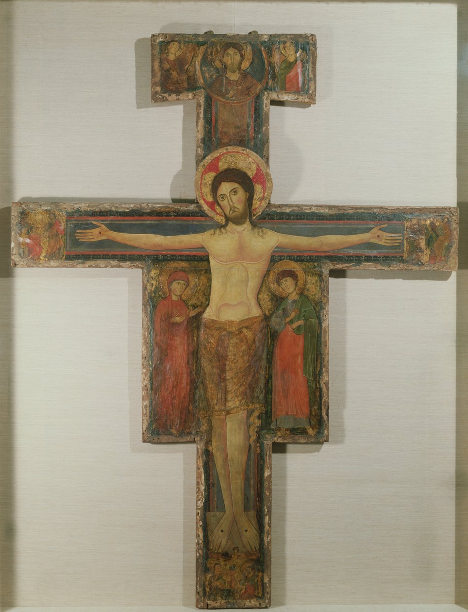 Korsfæstelsen med Jomfru Maria og Johannes, slutningen af det 12. århundrede (tempera på lærred lagt på panel) af Alberto Sotio