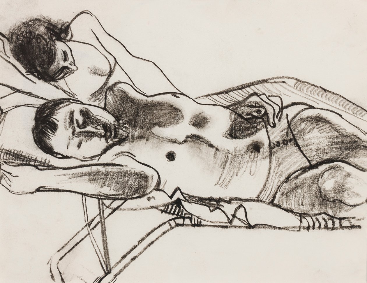 På lettini (kul på papir) af Alberto Morrocco
