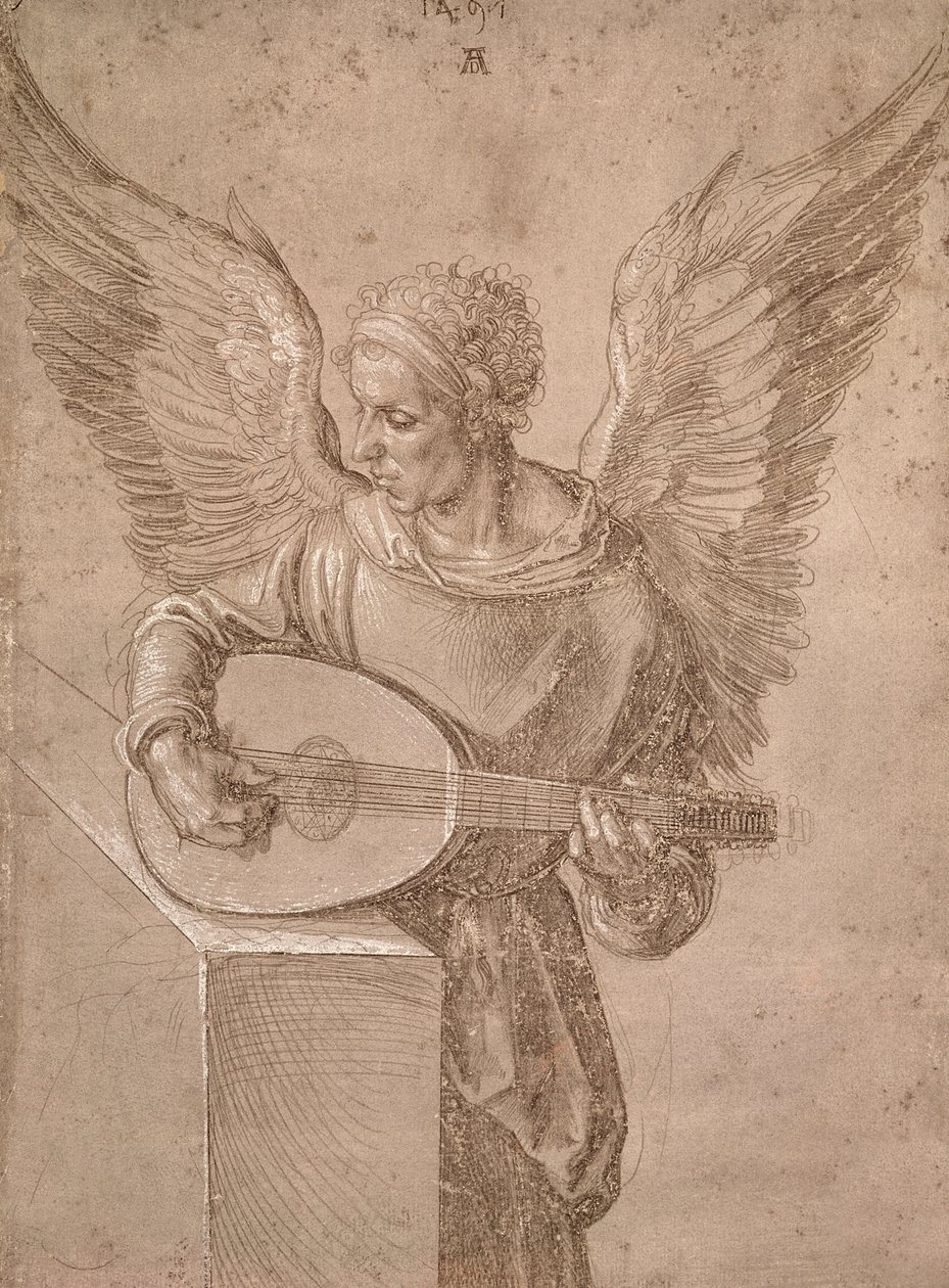 Engel spiller lut, 1491 af Albrecht Dürer