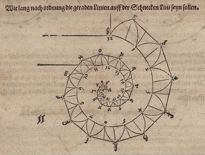 Bestemmelse af piggenes længder på en tangentspiral af Albrecht Dürer