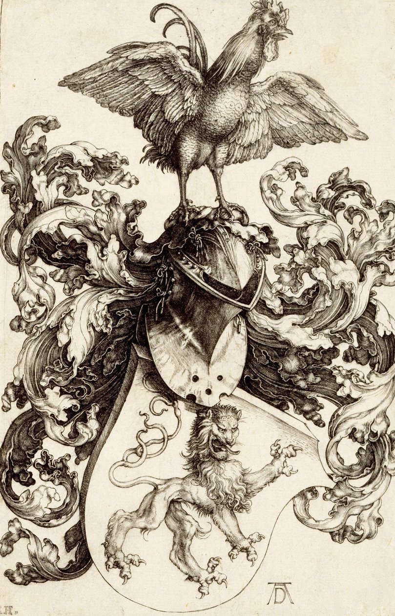 Våbenskjold med en løve og en hane af Albrecht Dürer