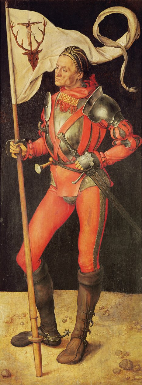 Lukas Paumgartner portrætteret som Saint Eustace, højre panel af Paumgartner altertavlen, ca. 1500 (tempera på panel) (se også 495745) af Albrecht Dürer