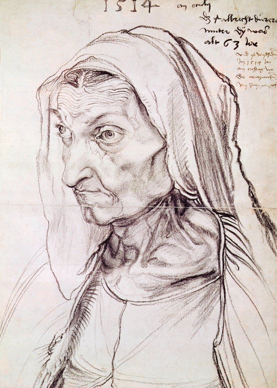 Portræt af kunstnerens mor, 1514 (kul på papir) af Albrecht Dürer
