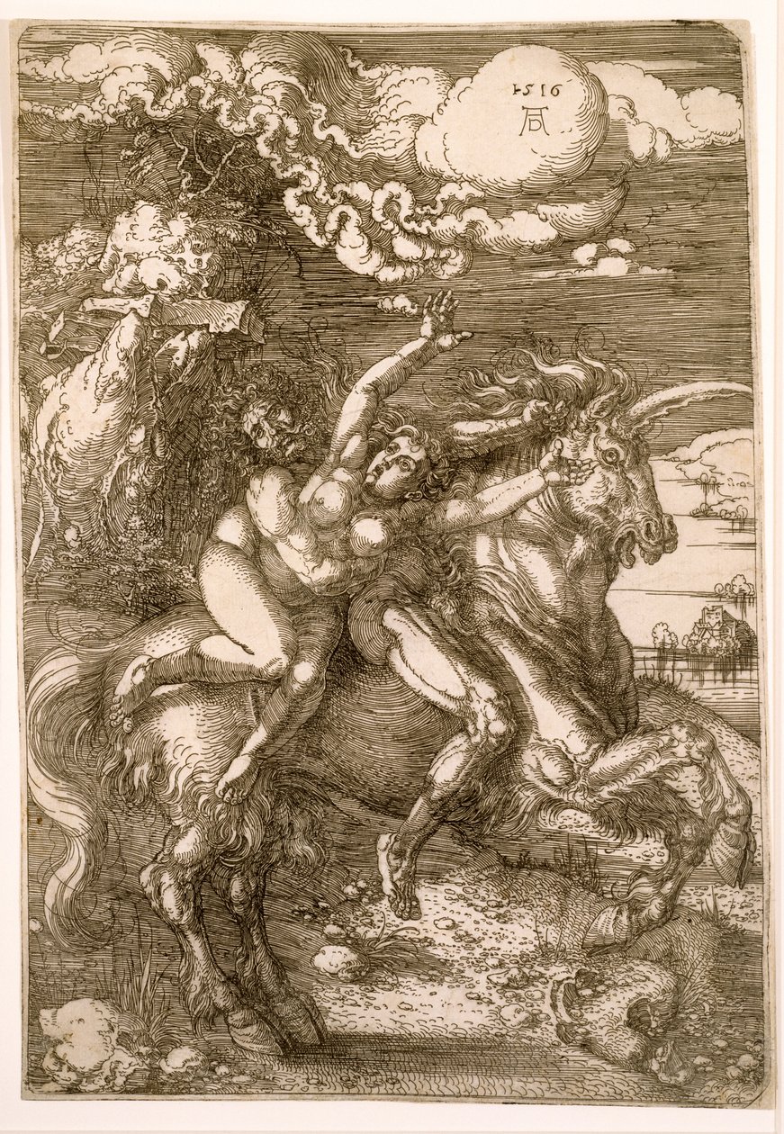 Voldtægt af Proserpina (bortførelse på en enhjørning), 1516 af Albrecht Dürer