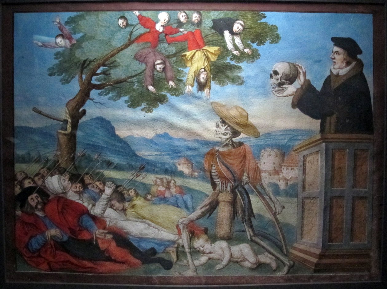 kopi af den forsvundne dans macabre af m.manuel fra den dominikanske kirkegård i berne (1512-20) af Albrecht Kauw