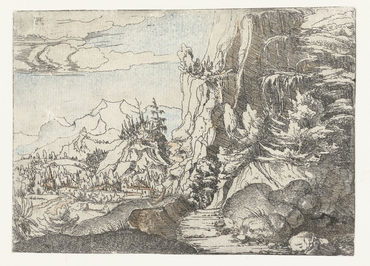 Landskab med mørk klippevæg af Albrecht Altdorfer
