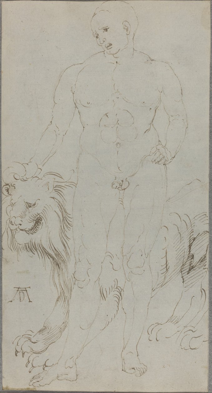 Nøgen mand med en løve [verso] af Albrecht Dürer