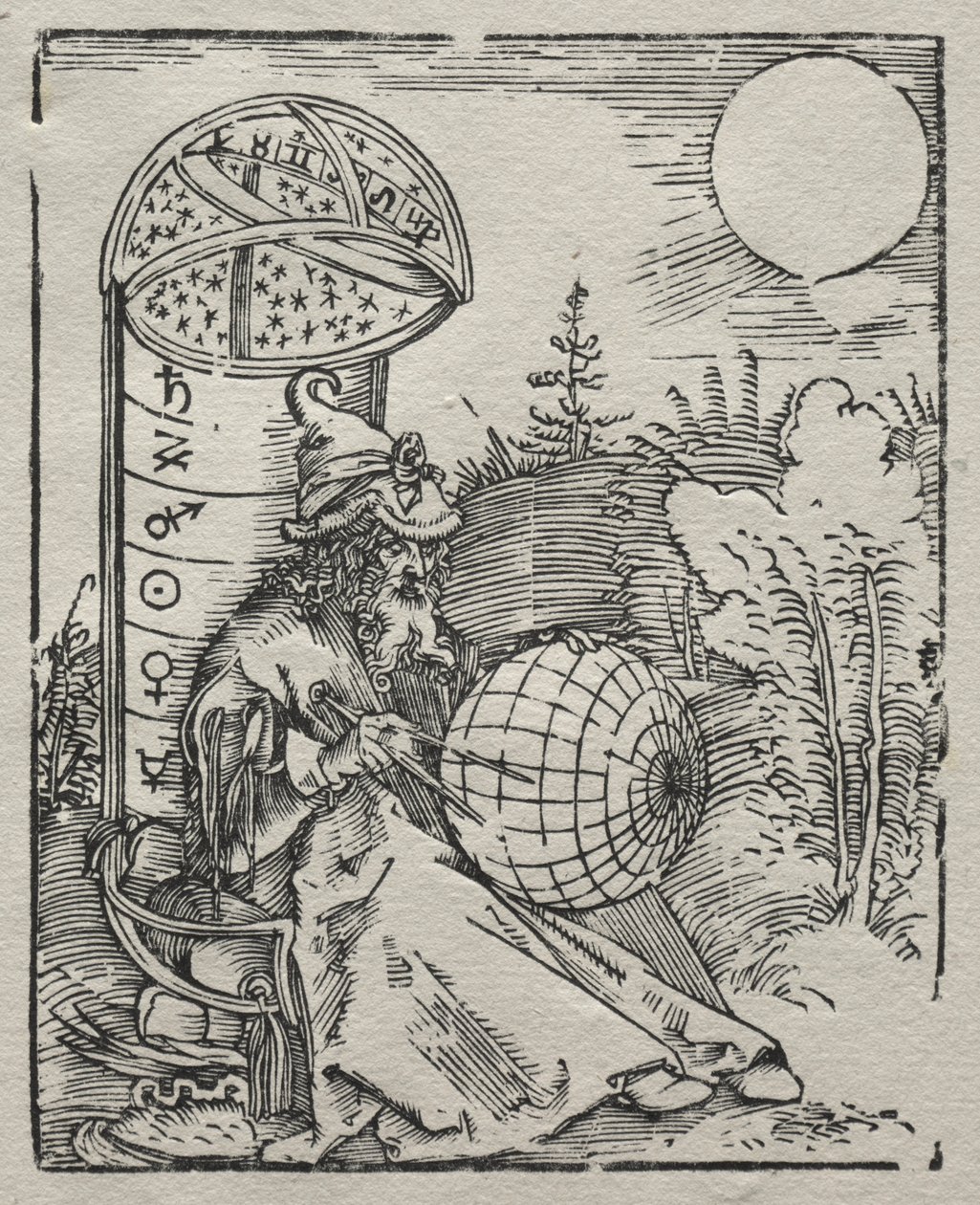 Ptolemæus sender den Himmelsglobus af Albrecht Dürer