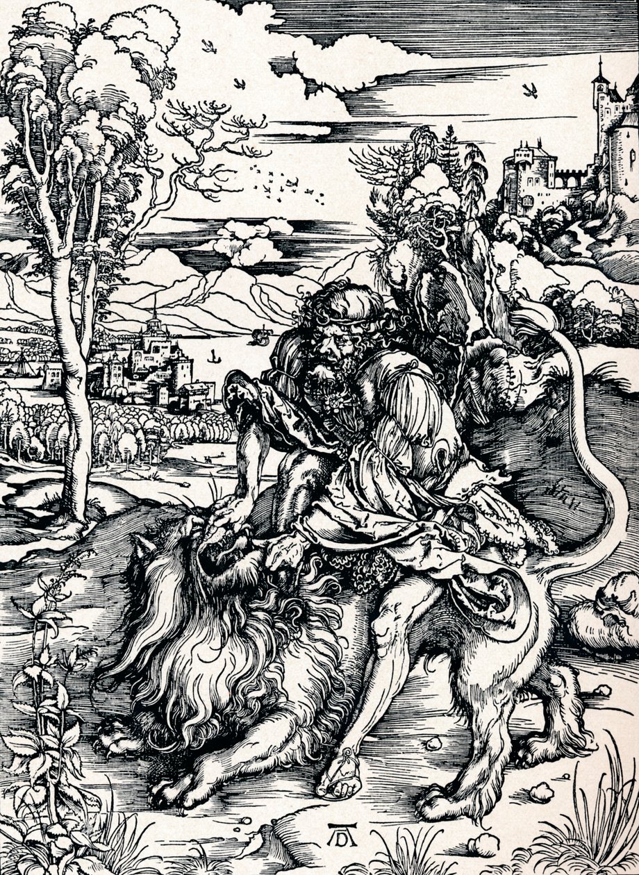 Samson Rending the Lion, 1497 1906 af Albrecht Dürer