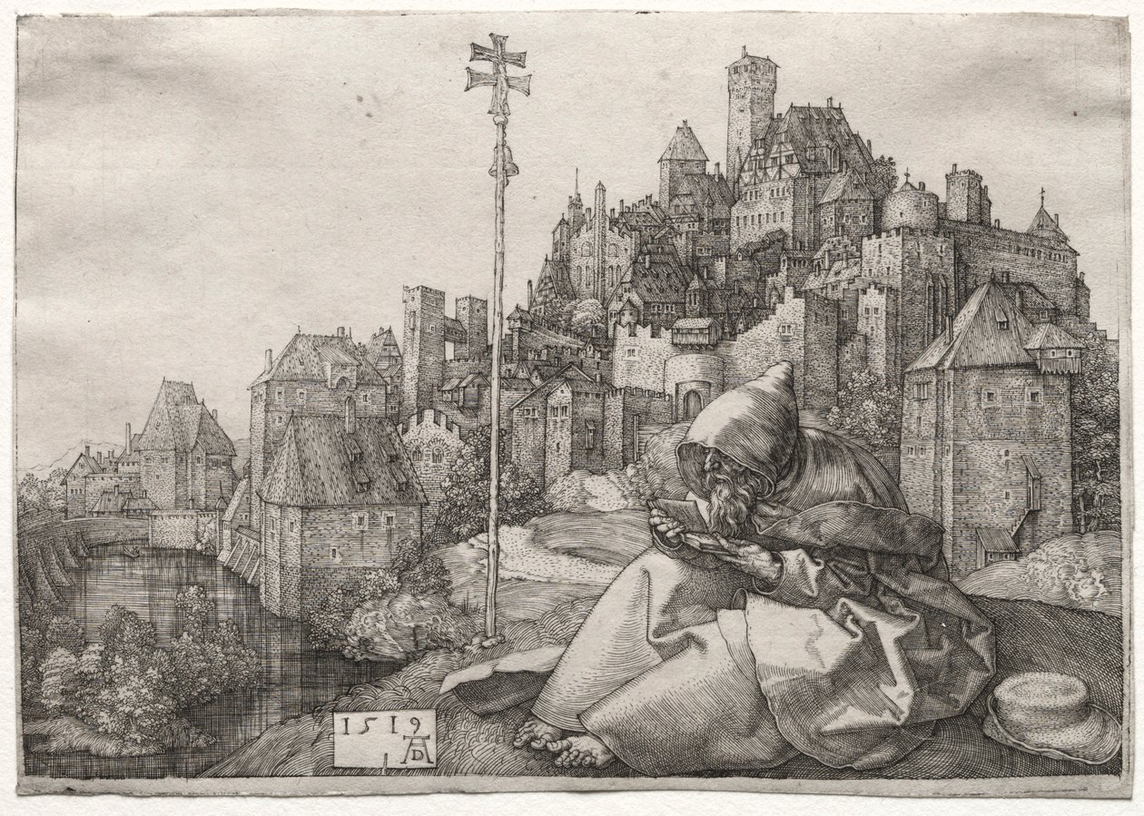 St. Anthony Reading, 1519. af Albrecht Dürer