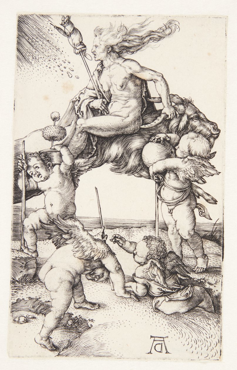 Heks rider baglæns på en ged af Albrecht Dürer