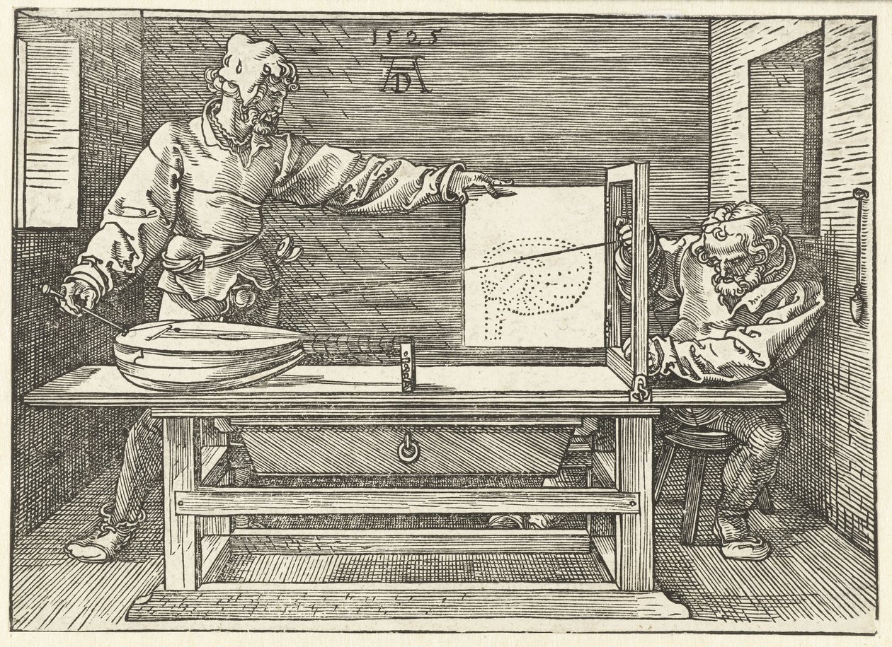 Kunstner tegner en lut af Albrecht Dürer or Duerer