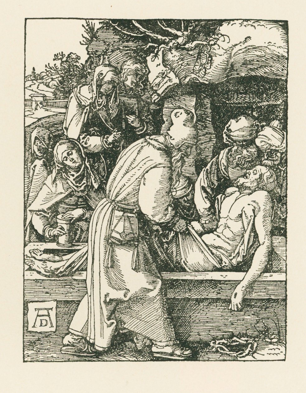 Begravelsen, ca. 1509-10 (træsnit) af Albrecht Dürer or Duerer