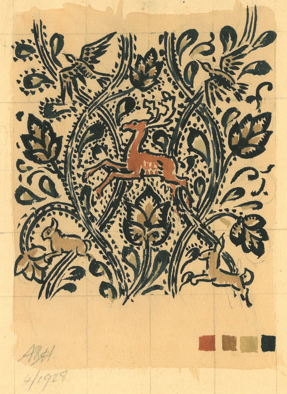 Wood Life, april 1928 (gouache på papir) af Alec Hunter