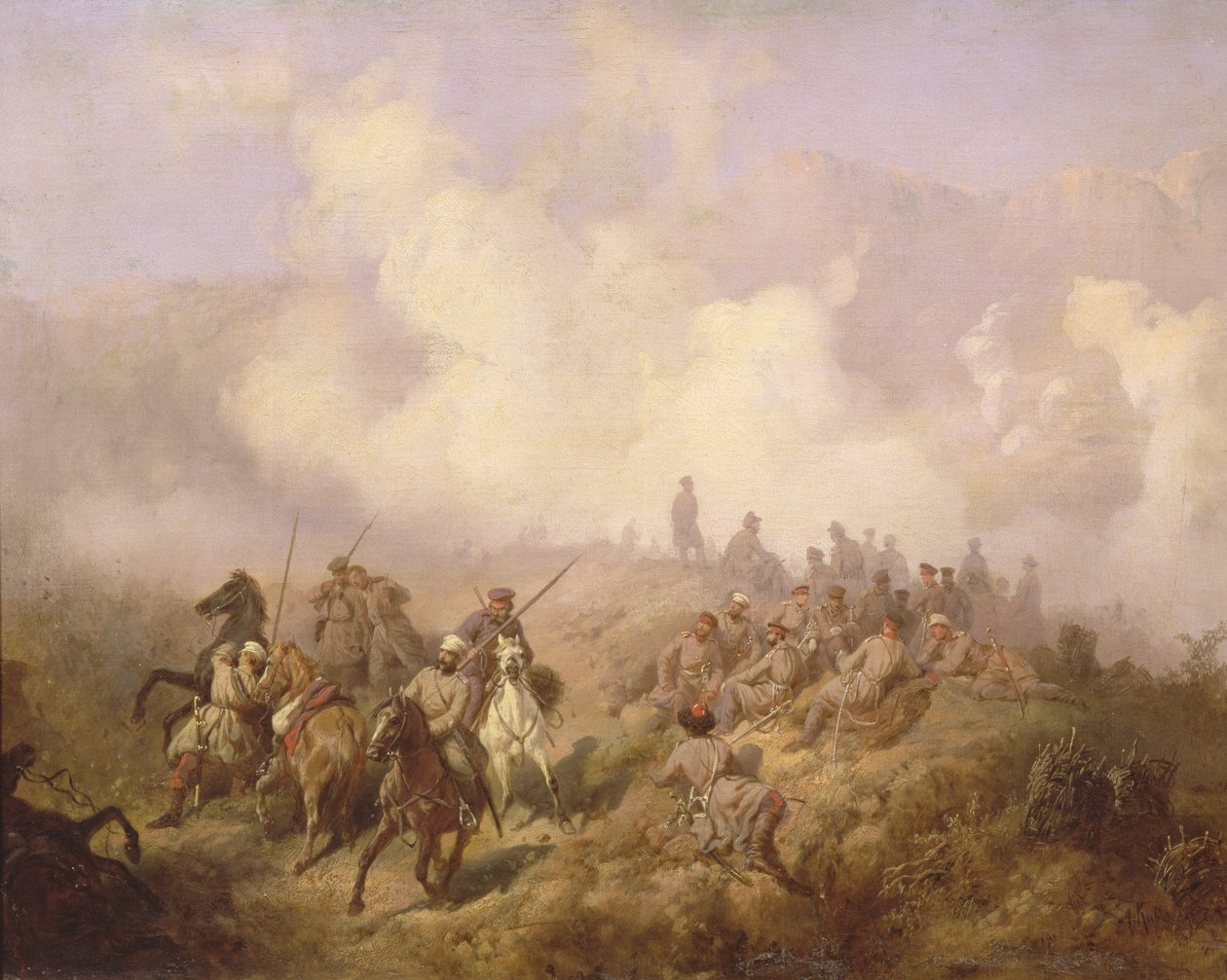 En scene fra den russisk-tyrkiske krig i 1877-78, ca. 1870-80 af Aleksei Danilovich Kivshenko