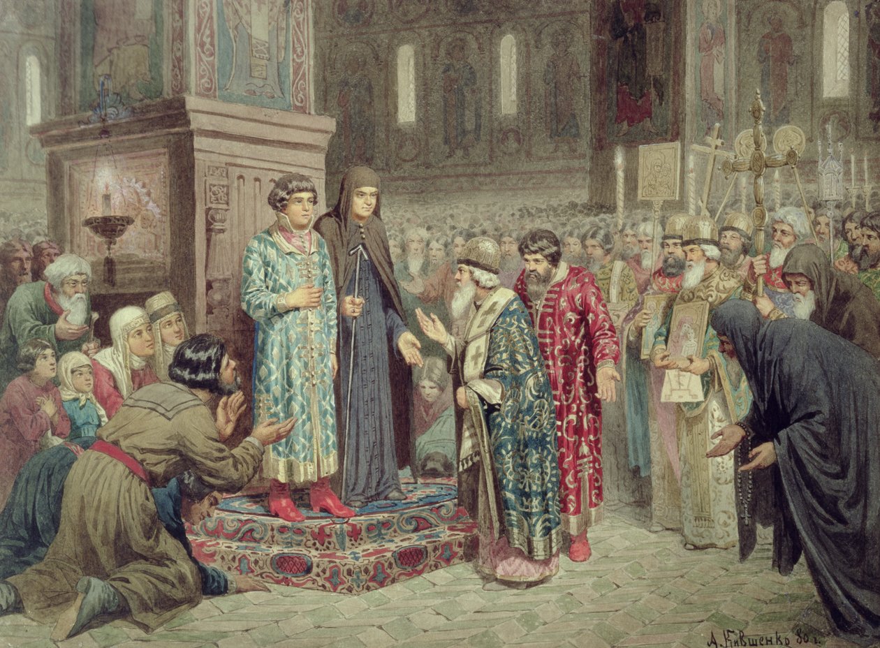 Rådet, der kalder Michael F. Romanov (1596-1645) til regeringsmagten, 1880 af Aleksei Danilovich Kivshenko