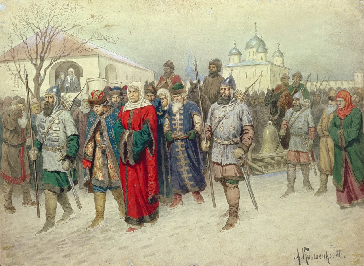 Sammenslutning af Great Novgorod, Novgorodians afgang til Moskva, 1880 af Aleksei Danilovich Kivshenko
