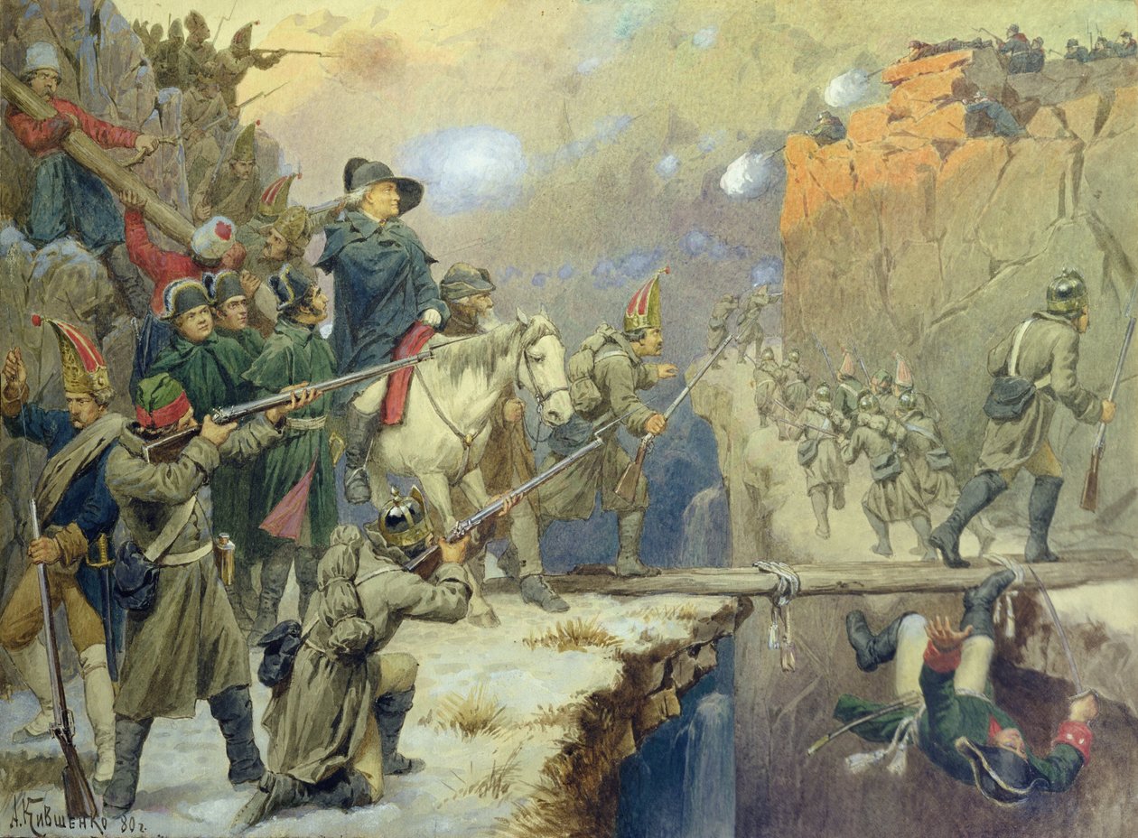 Suvorov krydser Djævelens Bro i 1799, 1880 af Aleksei Danilovich Kivshenko