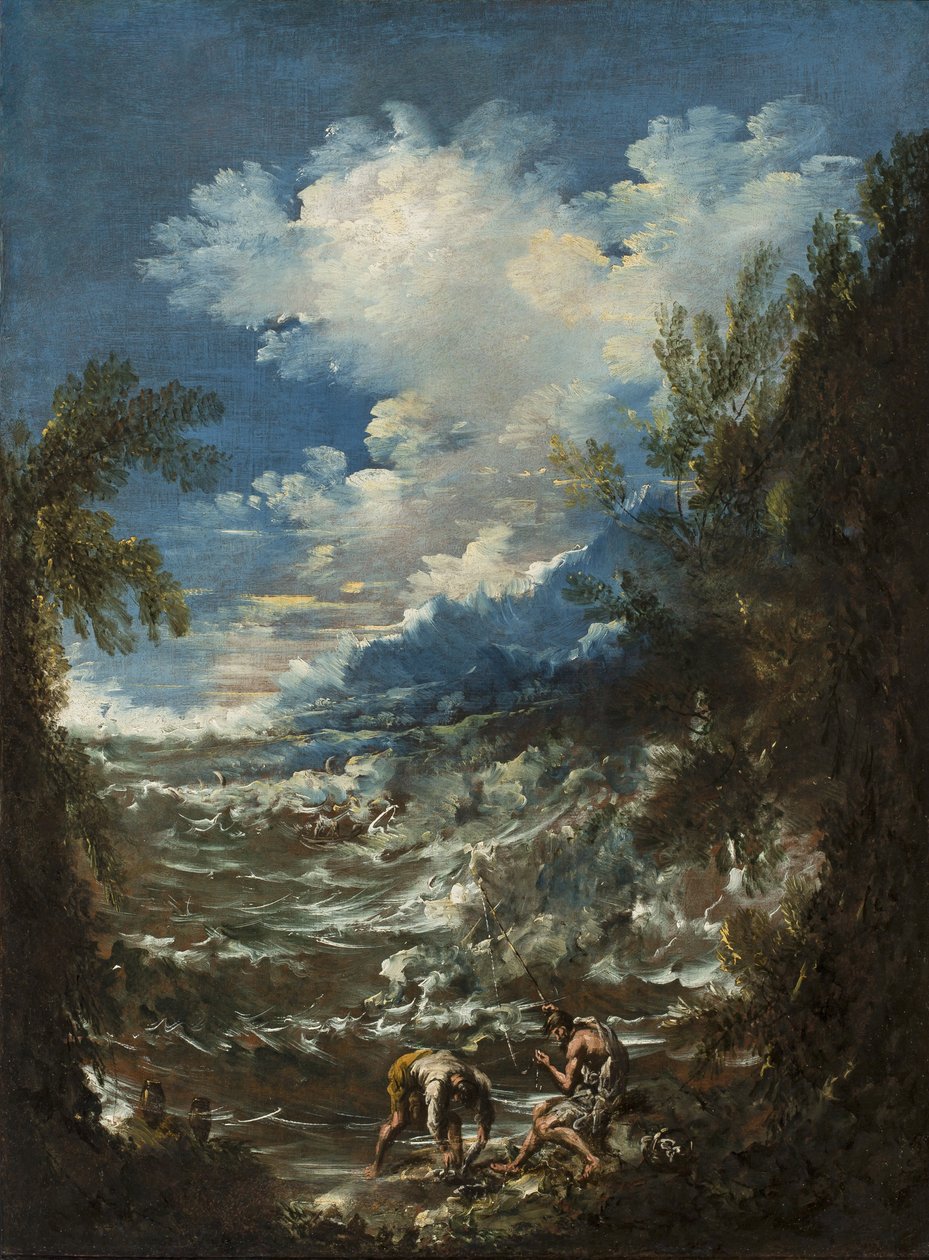 Landskab med fiskere, c.1730 af Alessandro Magnasco