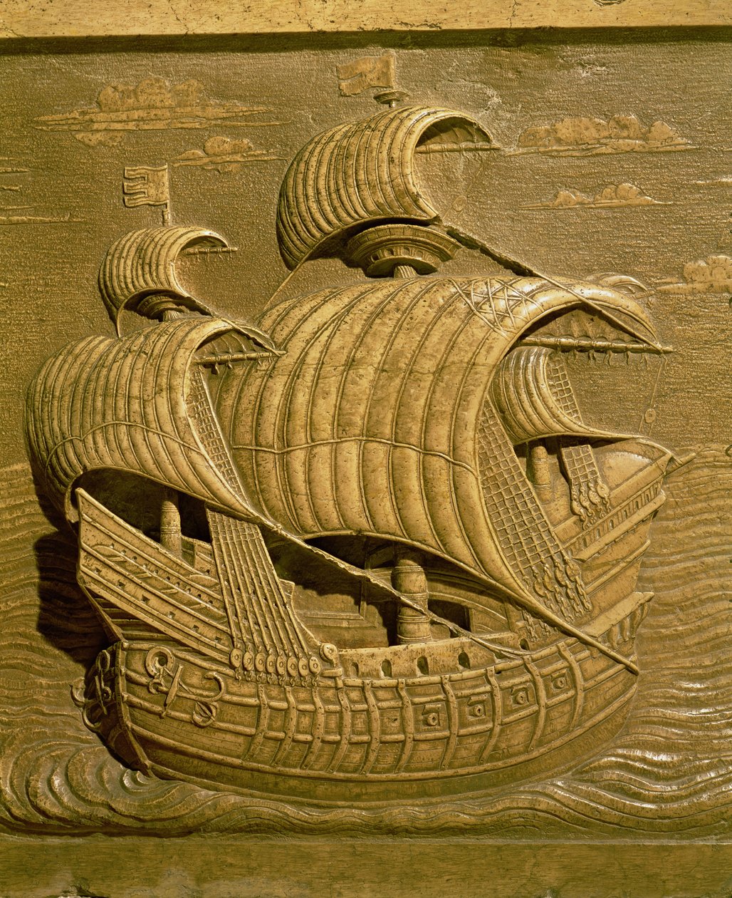 Relief forestillende en venetiansk galeon fra Alessandro Contarinis grav (d.1553) af Alessandro Vittoria