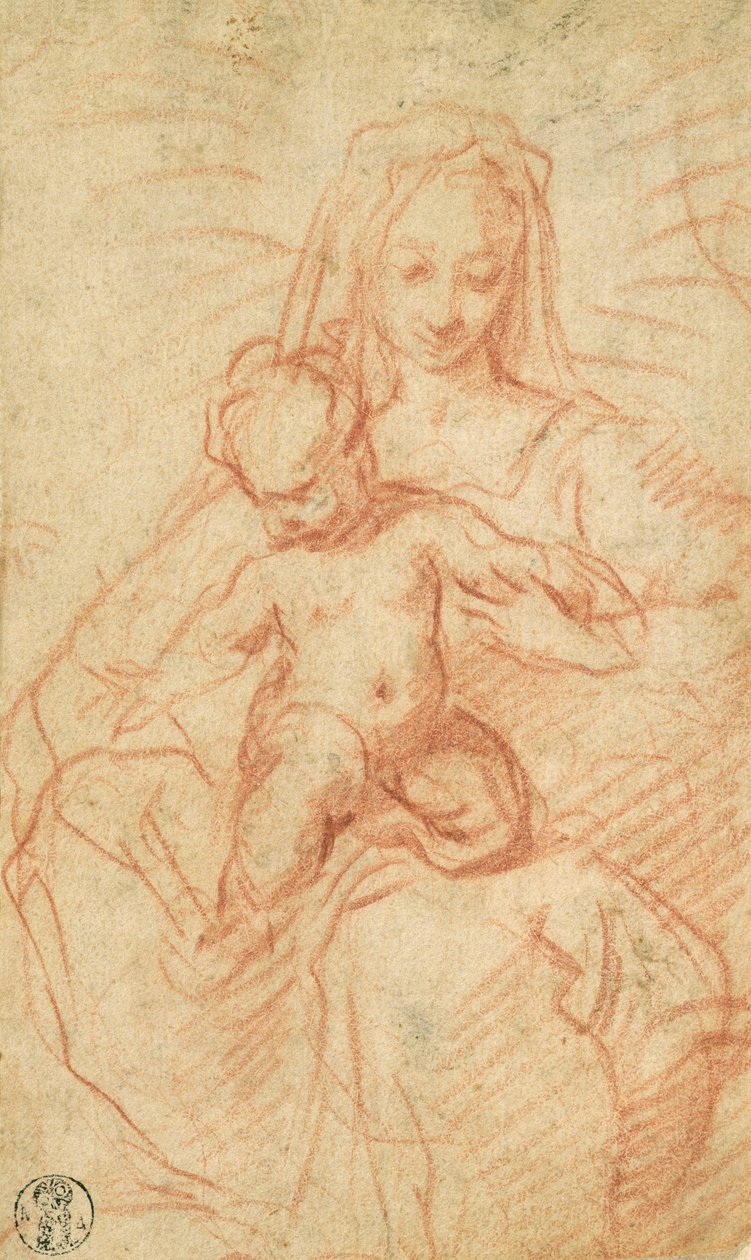 Madonna og barn (rødt kridt på papir) af Alessandro Casolani