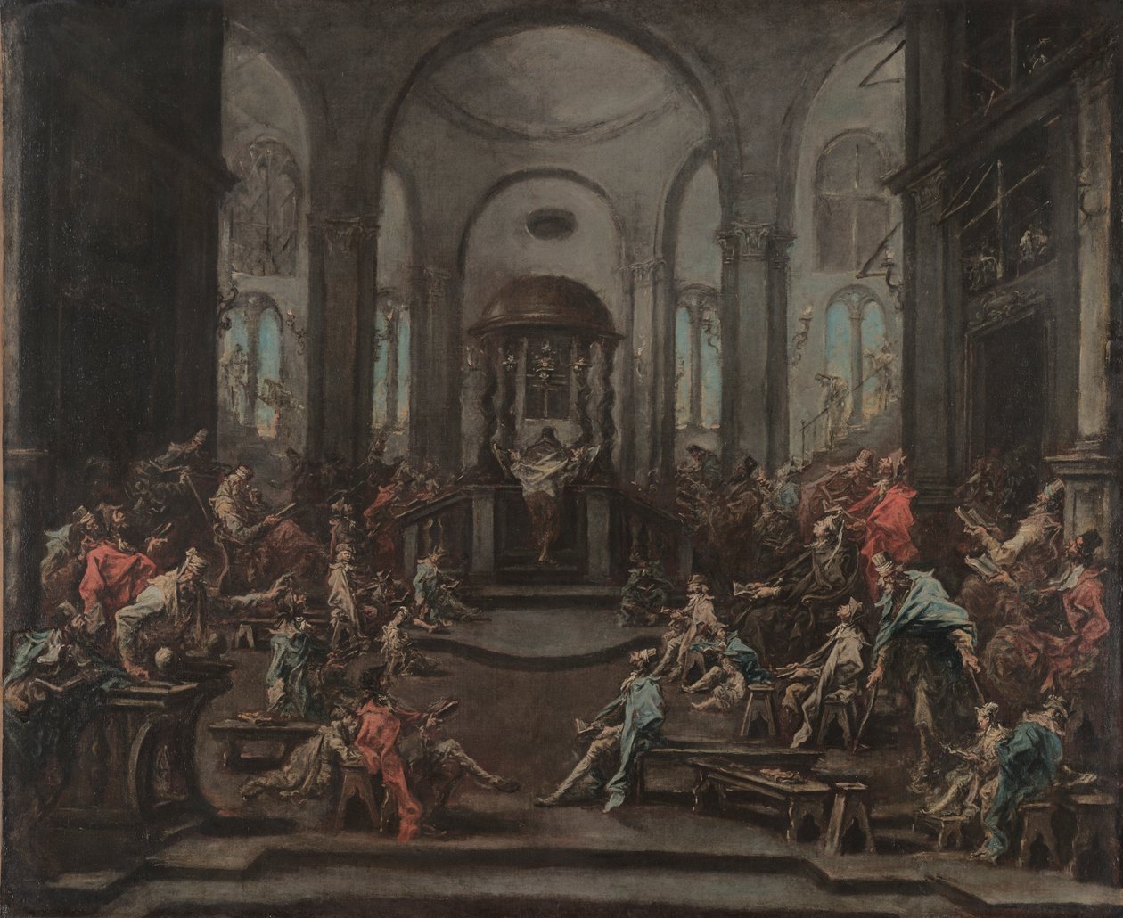 Det indre af en synagoge af Alessandro Magnasco