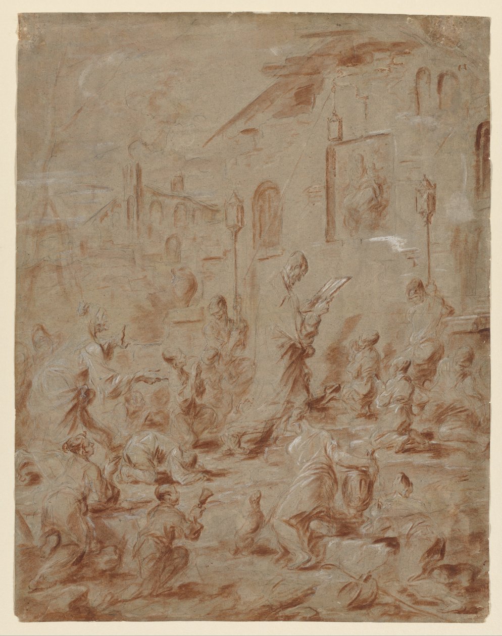 Tilbedere ved en Street Shrine, 173040. af Alessandro Magnasco