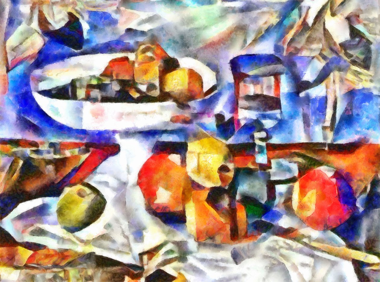 frugt og glas ,2017, af Alex Caminker