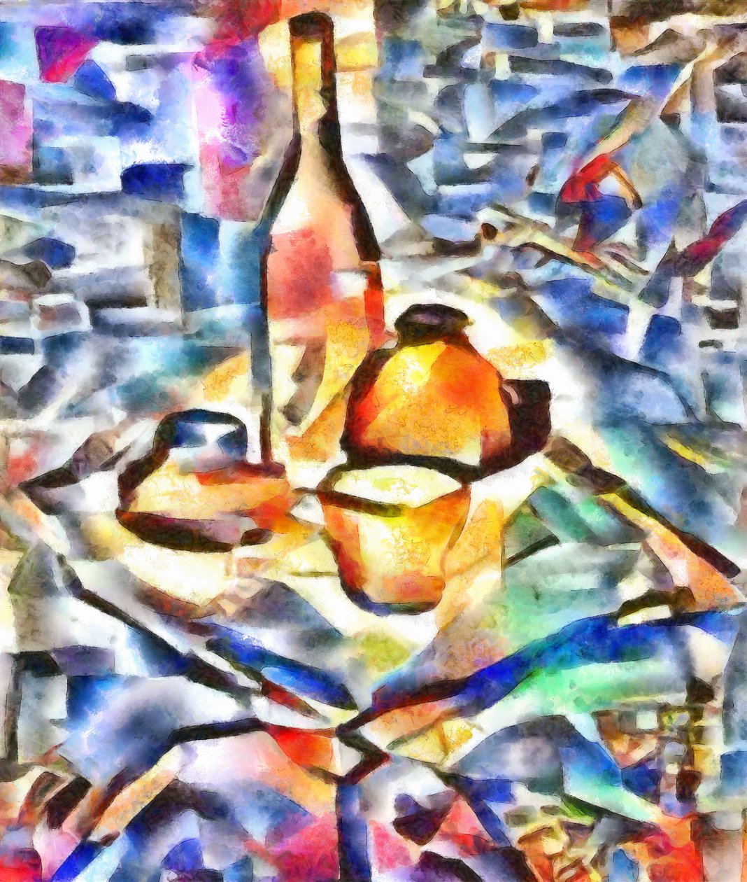 orange-blå stilleben, 2017, af Alex Caminker