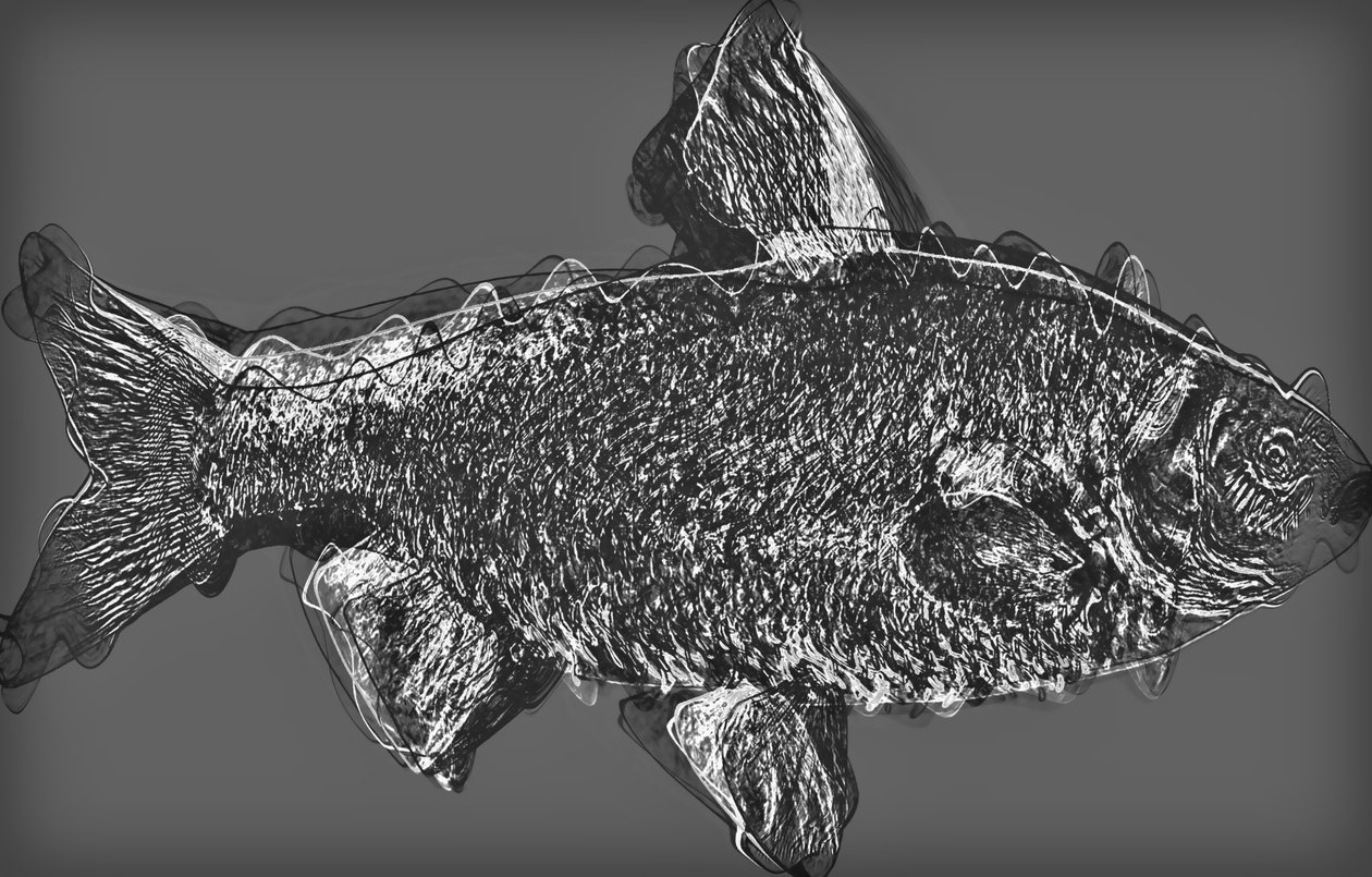 fisk i gråt, 2020, (mixed media) af Alex Caminker