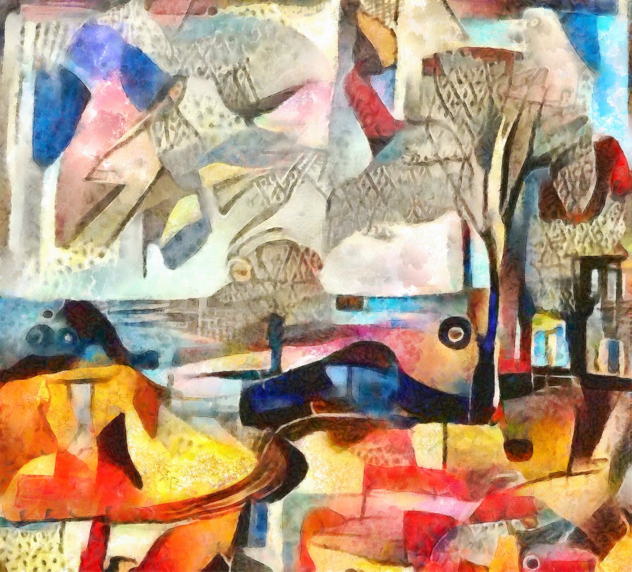 near the bay,2017,(blandede medier) af Alex Caminker