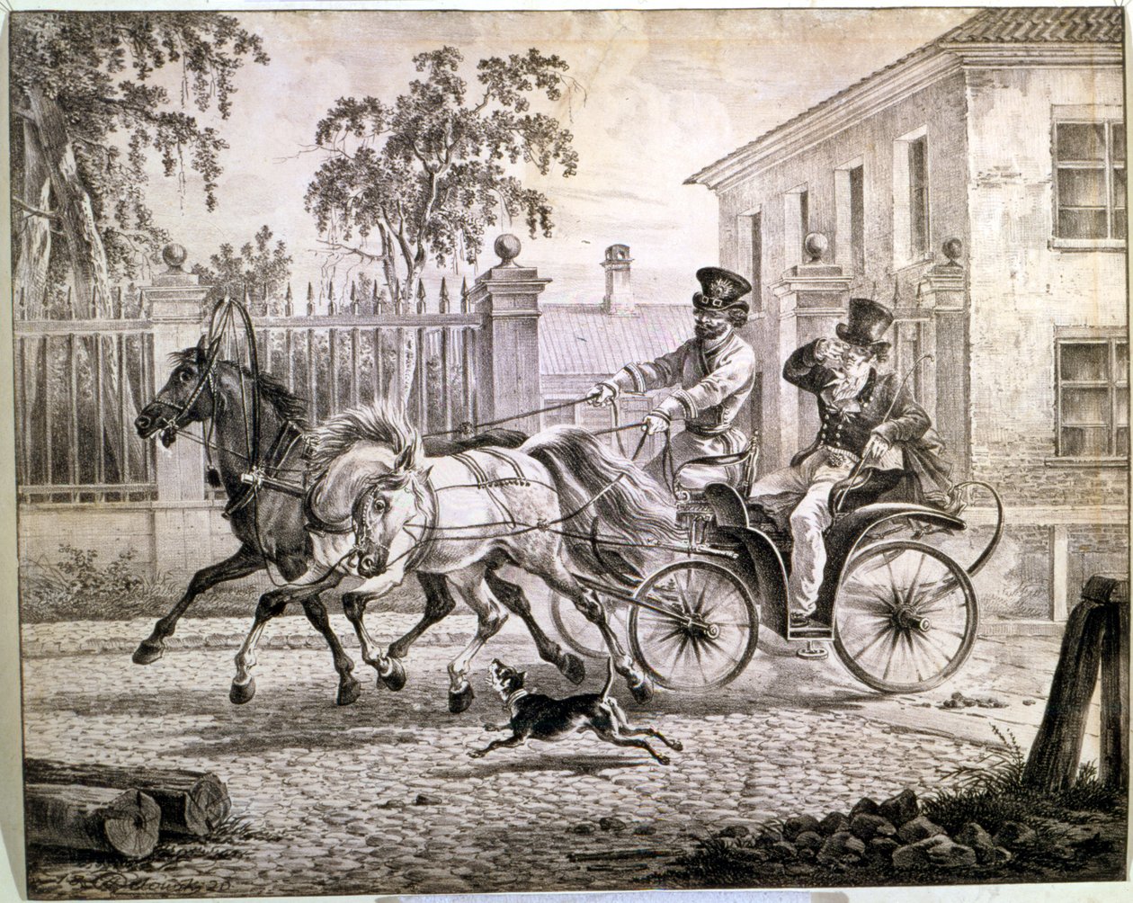 Dandy i en Droshky, 1820 af Alexander Osipovich Orlowski