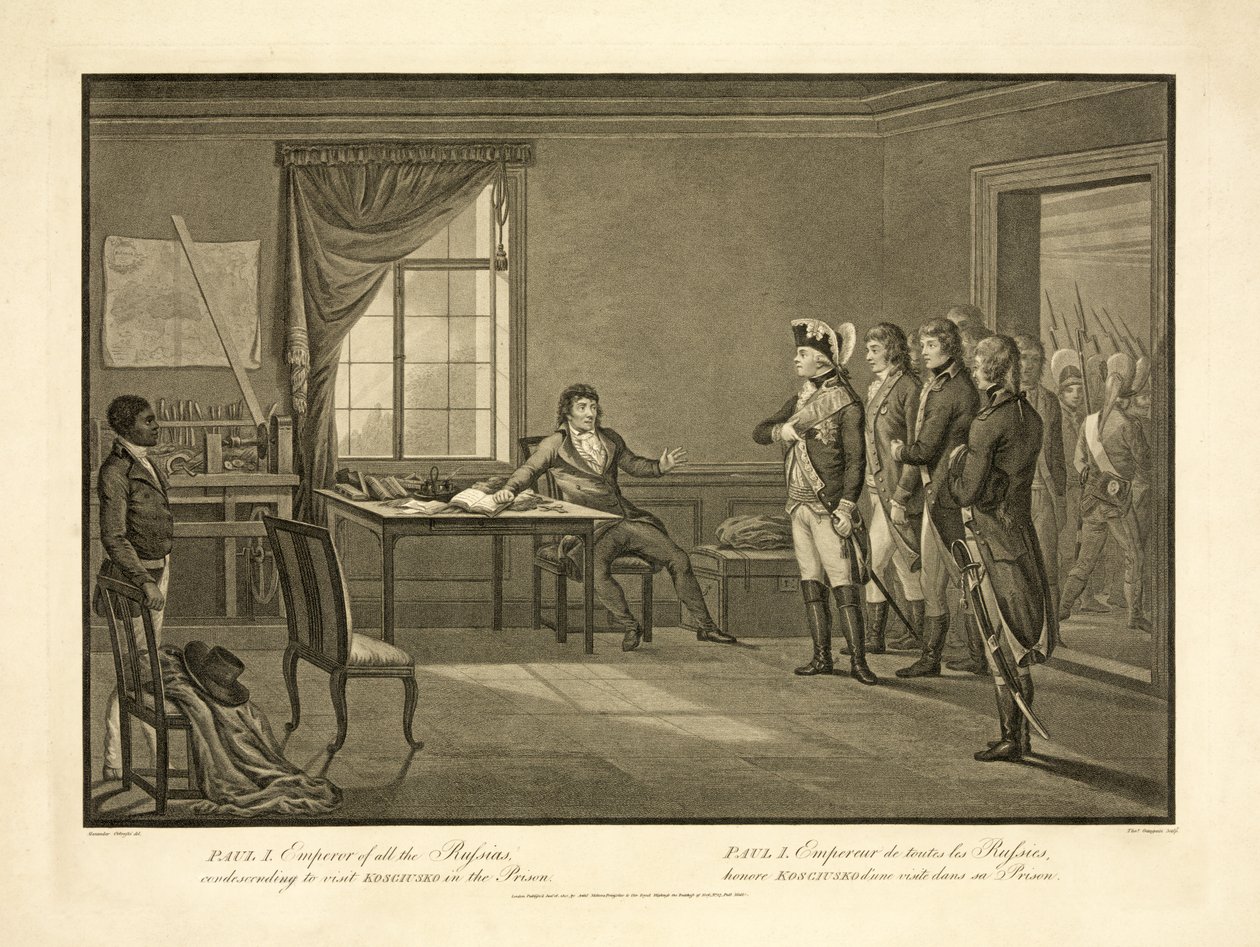 Paul I, kejser af alle Rusland, nedladende for at besøge Ko?ciusko i fængslet, pub. 1801 af Alexander Ortowski
