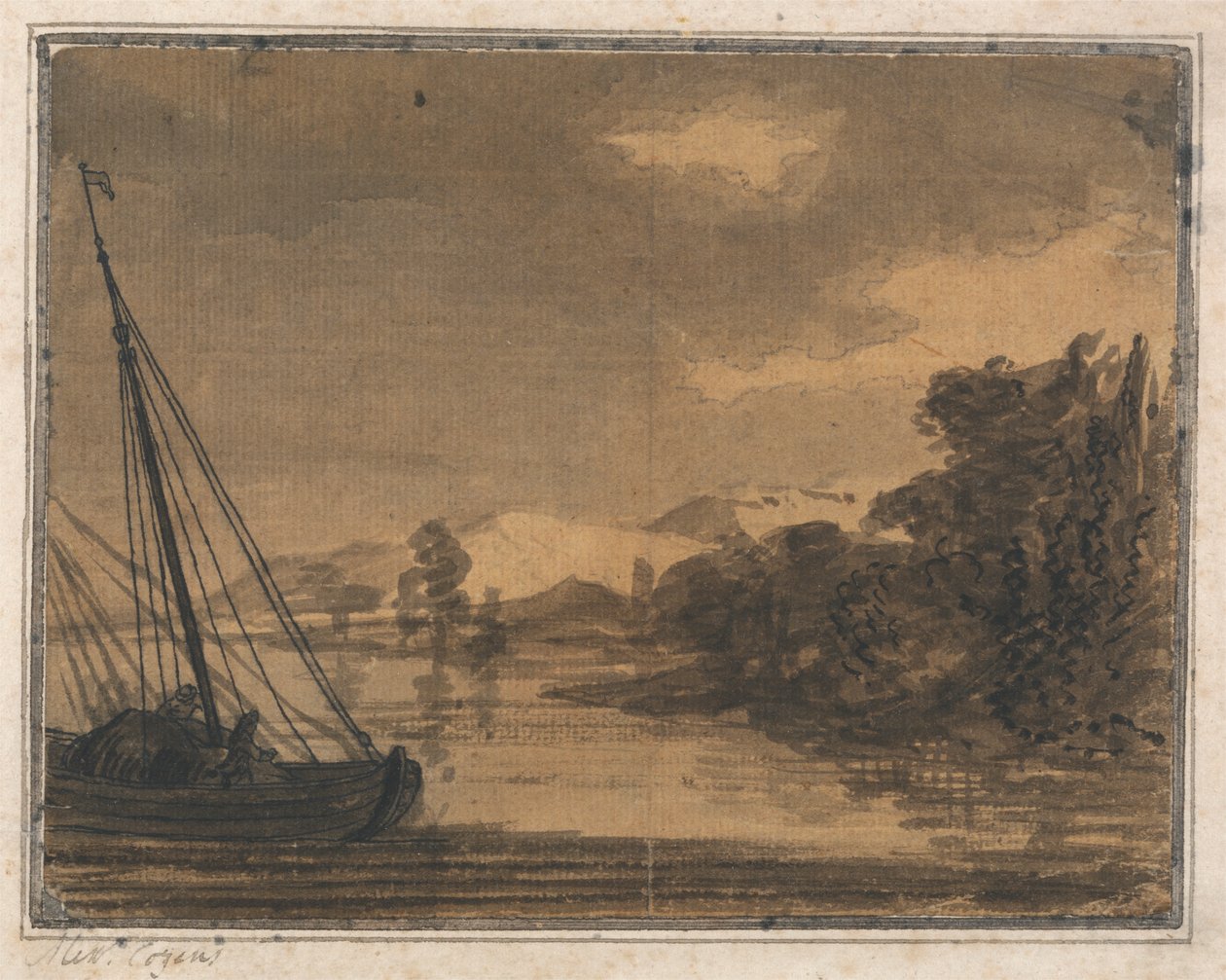 Flod og båd af Alexander Cozens