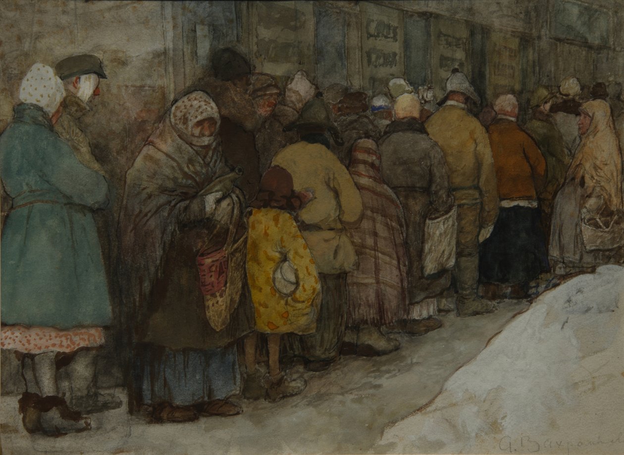 The Queue, ca 1921 af Alexander Ivanovich Vakhrameyev