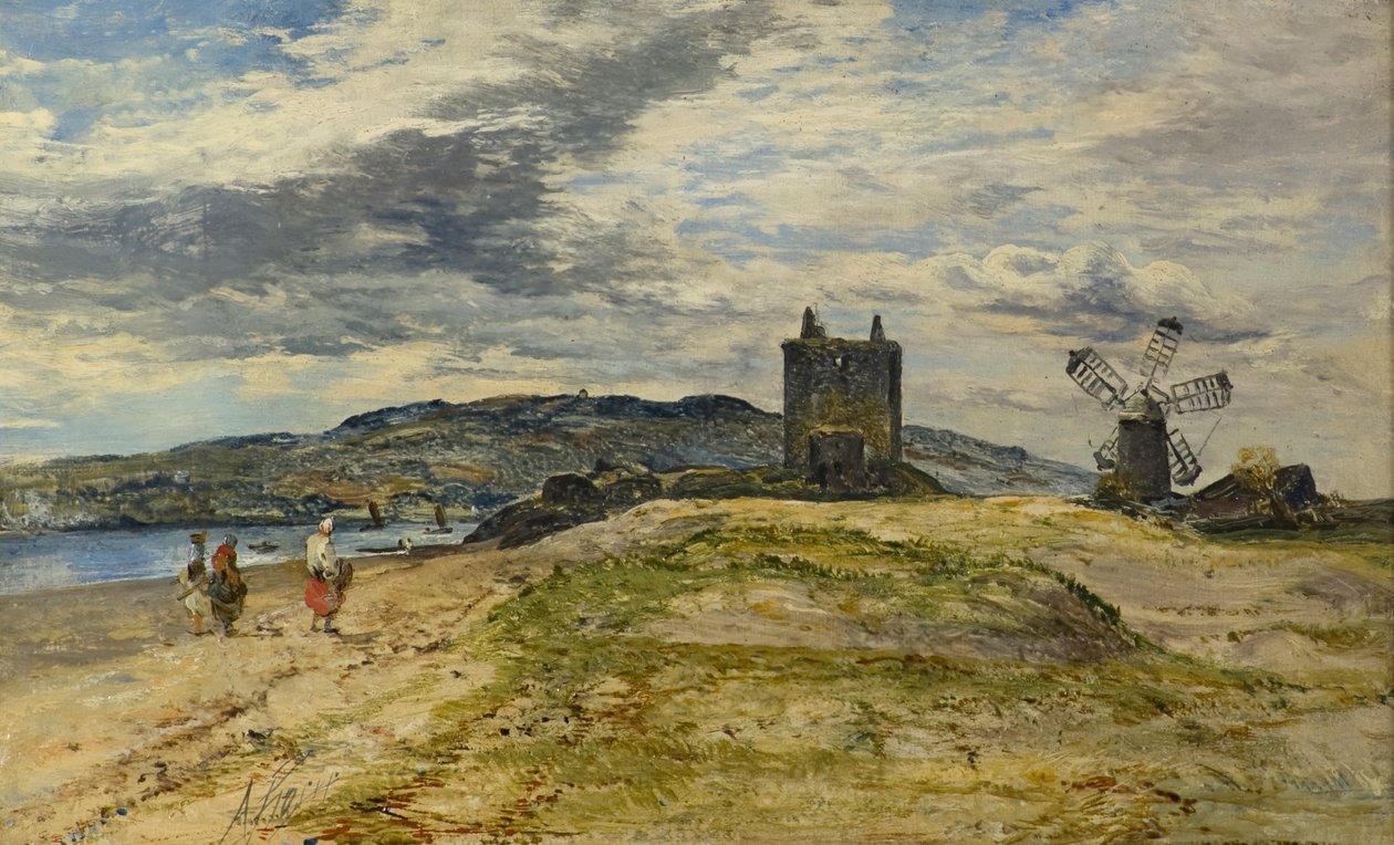 Broughty Castle, ca. 1860 (olie på panel) af Alexander Jnr. Fraser