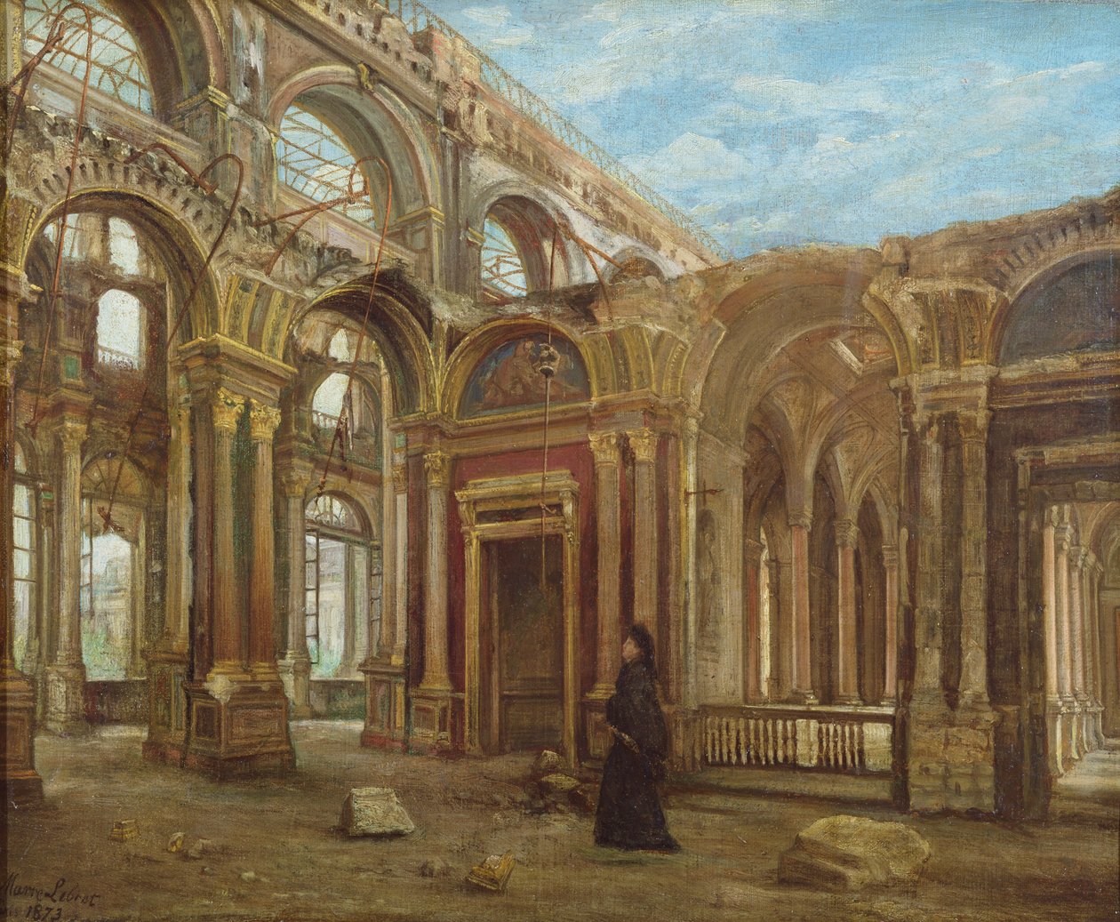 Tuilerierne efter Pariserkommunen, 1871 af Alexandre Marre Lebrett