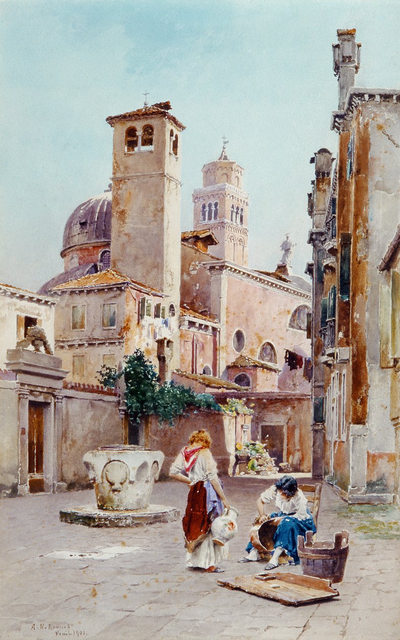 En Piazza i Venedig, 1901 (wc på papir) af Alexandre Nicolaievitch Roussoff
