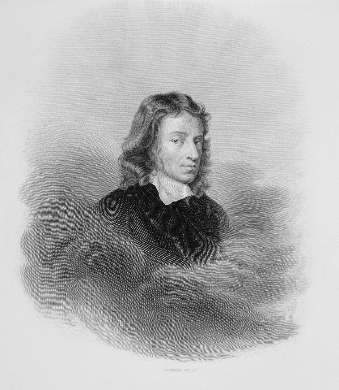 Portræt af John Milton (1608-74) graveret af kunstneren af Alexandre Vincent Sixdeniers
