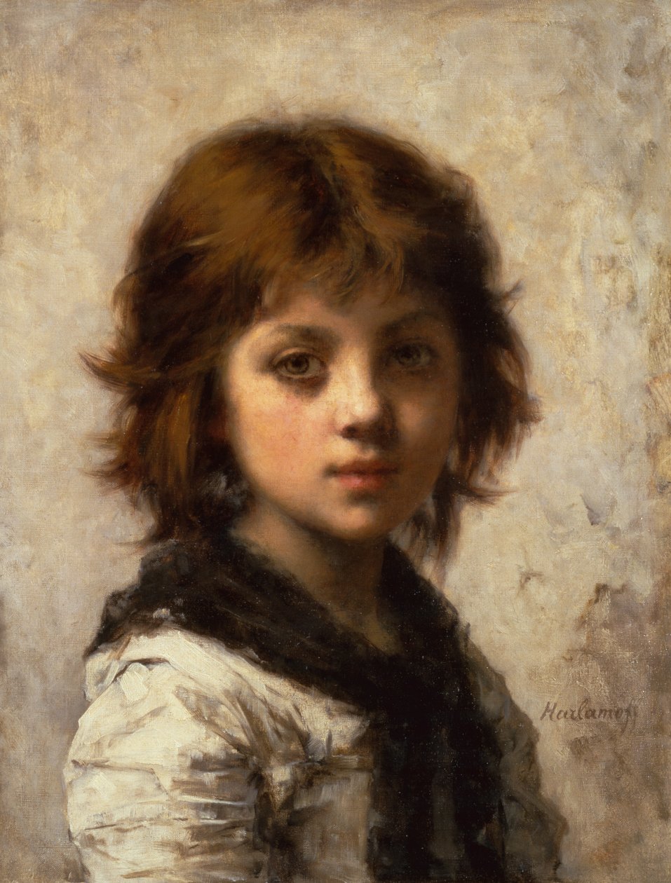 Ung pige (olie på lærred) af Alexei Alexevich Harlamoff