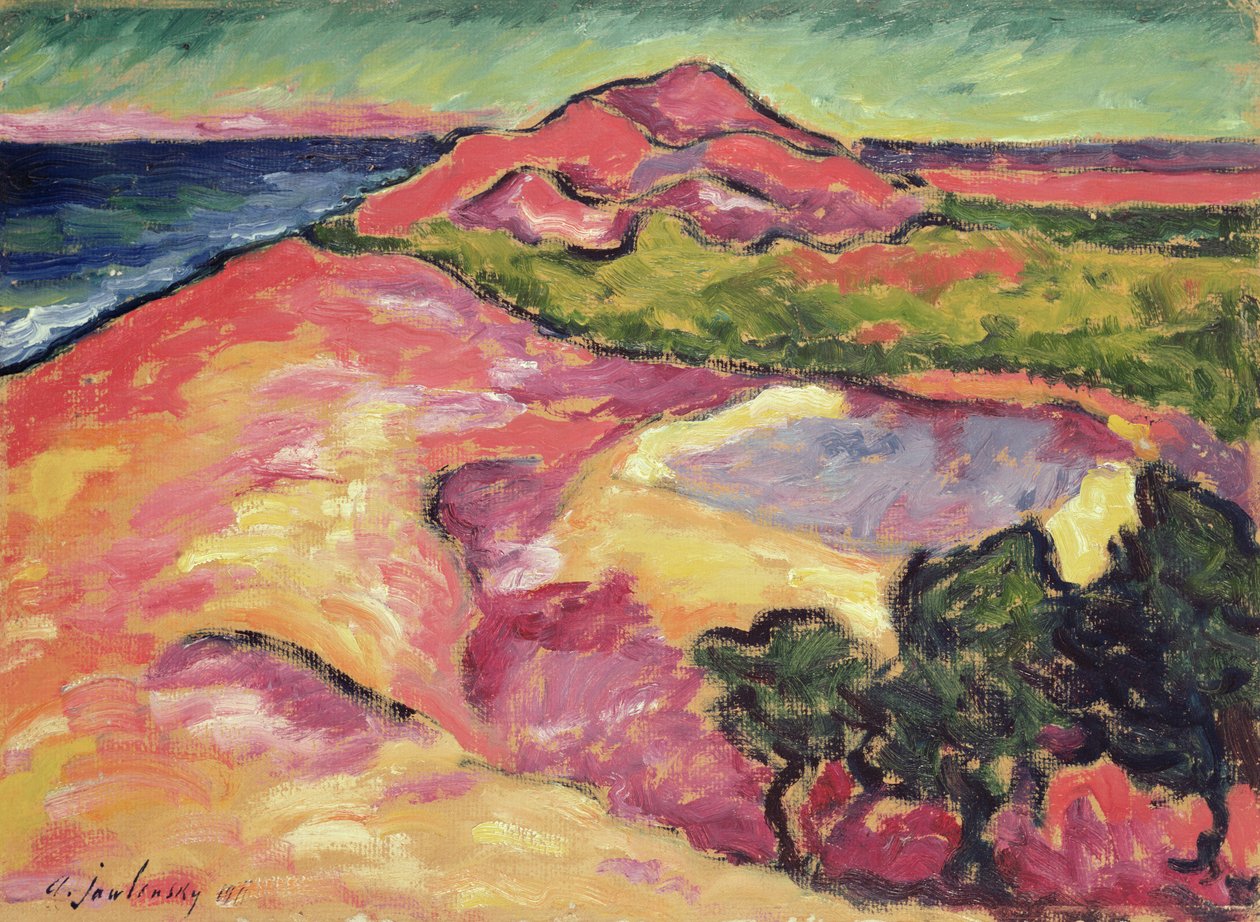 Kystscene med rød bakke af Alexej von Jawlensky